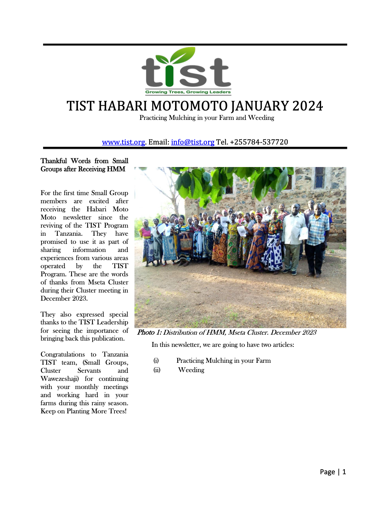 TIST Tanzania Newsletter - January 2024